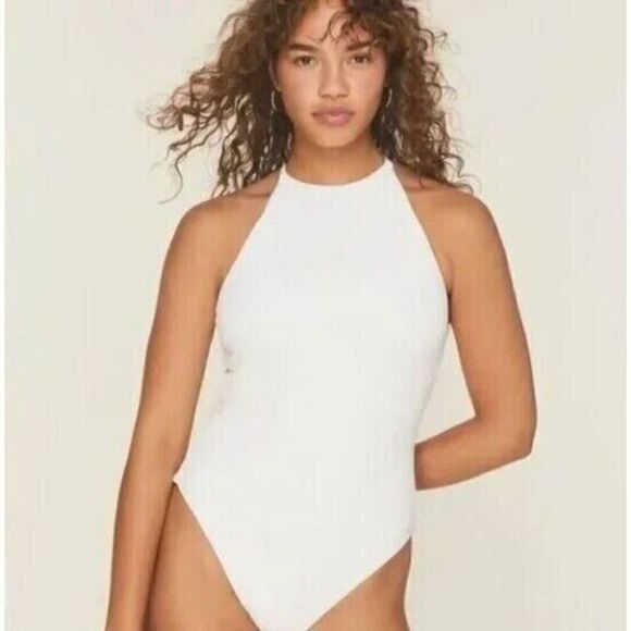 Andie Swim The Asbury One Piece Swimsuit Size Medium Ribbed Coco White Beach - Picture 1 of 5